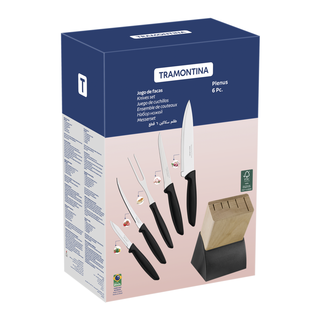 PLENUS 6 nažu komplekts ar koka bloku, melns