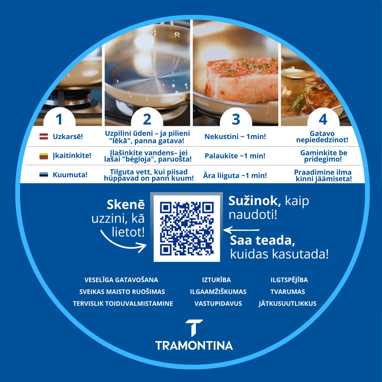 GRANO, 30 cm nerūsējošā tērauda cepšanas panna ar trīsslāņu korpusu un garu rokturi