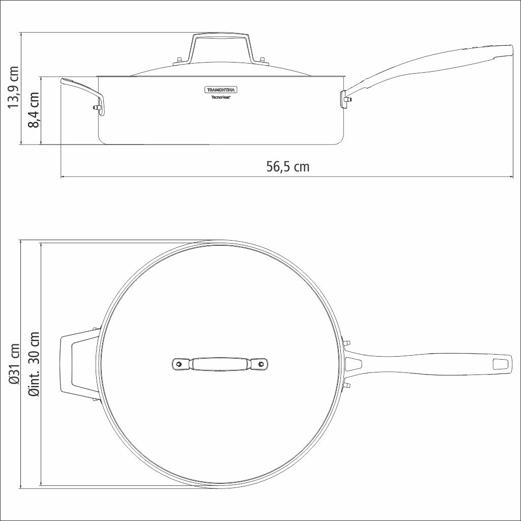 <tc>Tramontina Grano 30 cm / 5,6 l nerūsējošā tērauda cepšanas panna ar trīsslāņu korpusu, vāku un garu rokturi</tc>