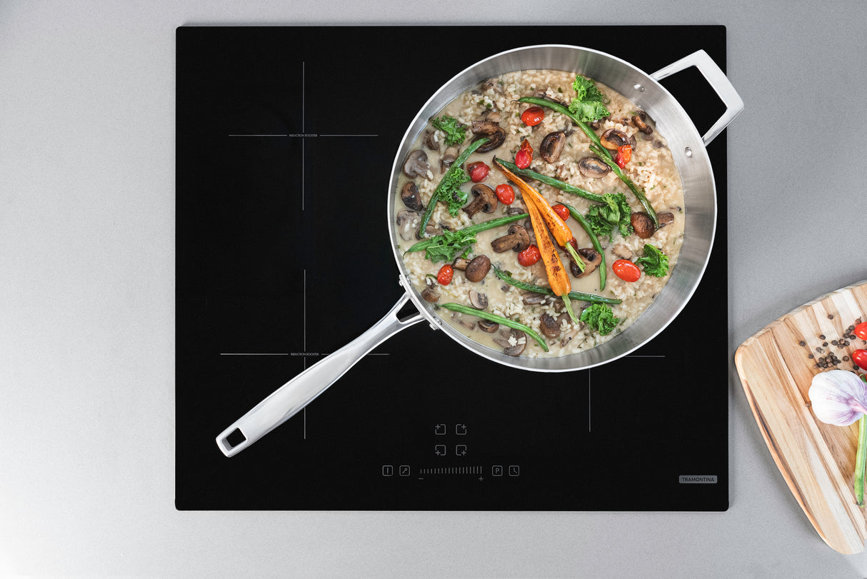 <tc>Tramontina Grano 30 cm / 5,6 l nerūsējošā tērauda cepšanas panna ar trīsslāņu korpusu, vāku un garu rokturi</tc>