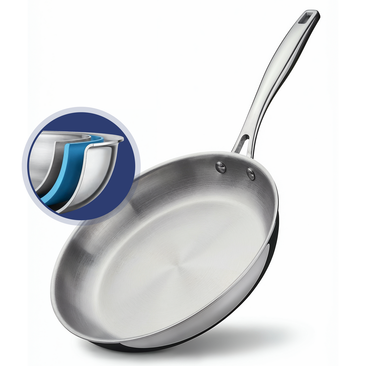 GRANO, 26 cm stainless steel frying pan with tri-ply body and long handle