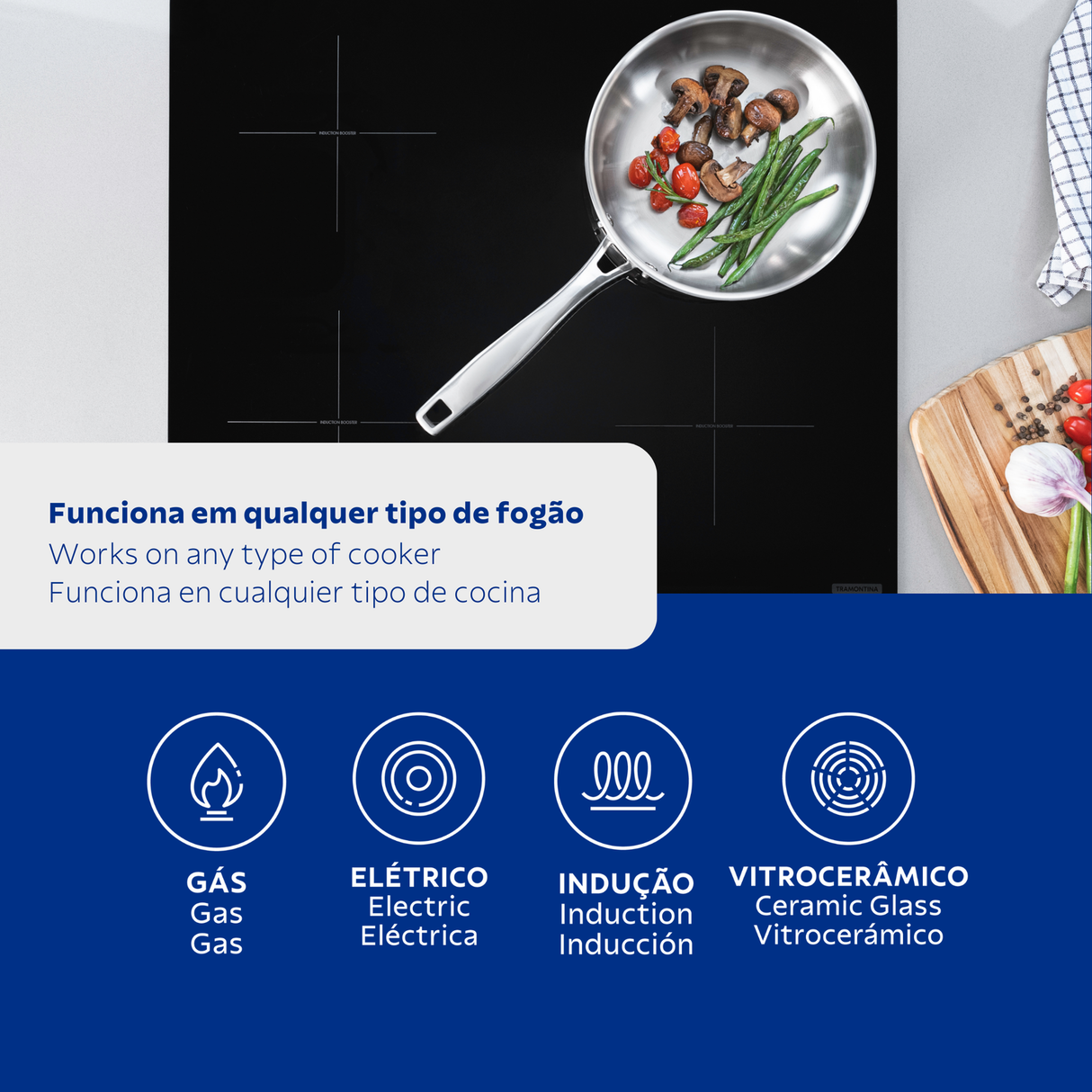 GRANO, 30 cm nerūsējošā tērauda cepšanas panna ar trīsslāņu korpusu un garu rokturi