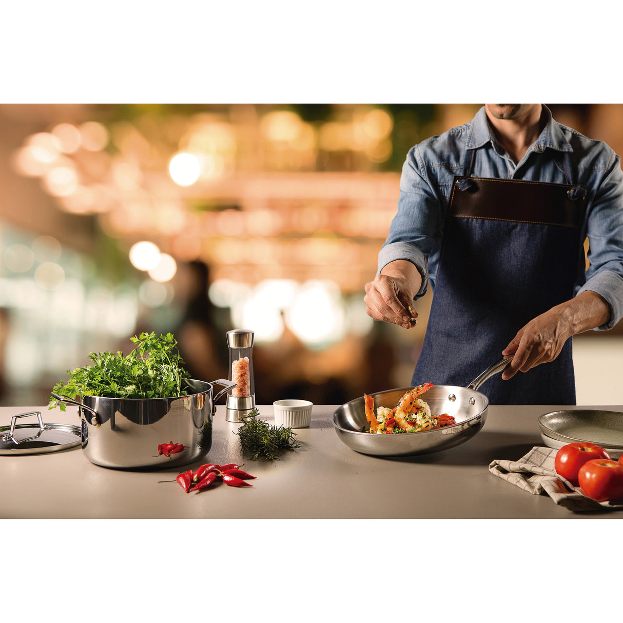 GRANO, 26 cm stainless steel frying pan with tri-ply body and long handle