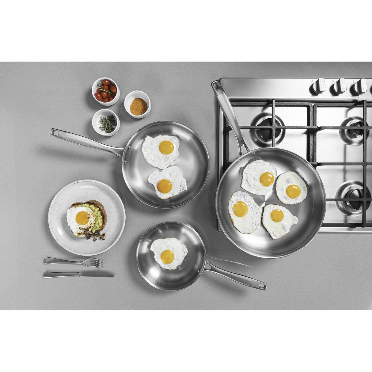 GRANO, 26 cm stainless steel frying pan with tri-ply body and long handle