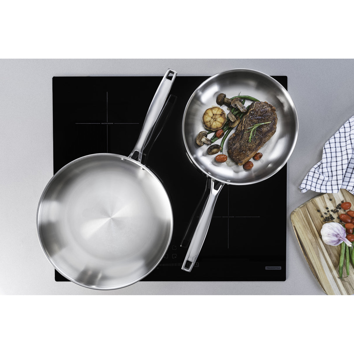 GRANO, 26 cm stainless steel frying pan with tri-ply body and long handle