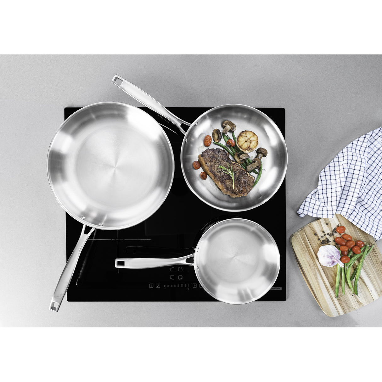 GRANO, 26 cm stainless steel frying pan with tri-ply body and long handle