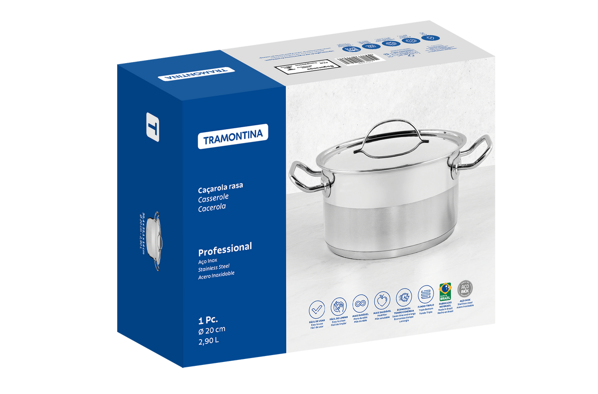 Professionaalne, 20 cm 2,9 l roostevabast terasest kastrul