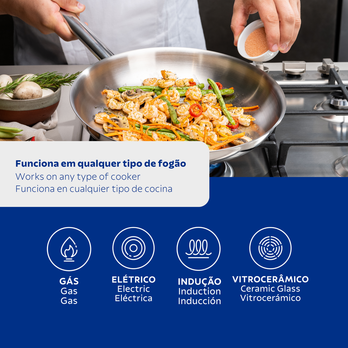 Professional nerūsējošā tērauda panna ar garo rokturi un trīsslāņu pamatni