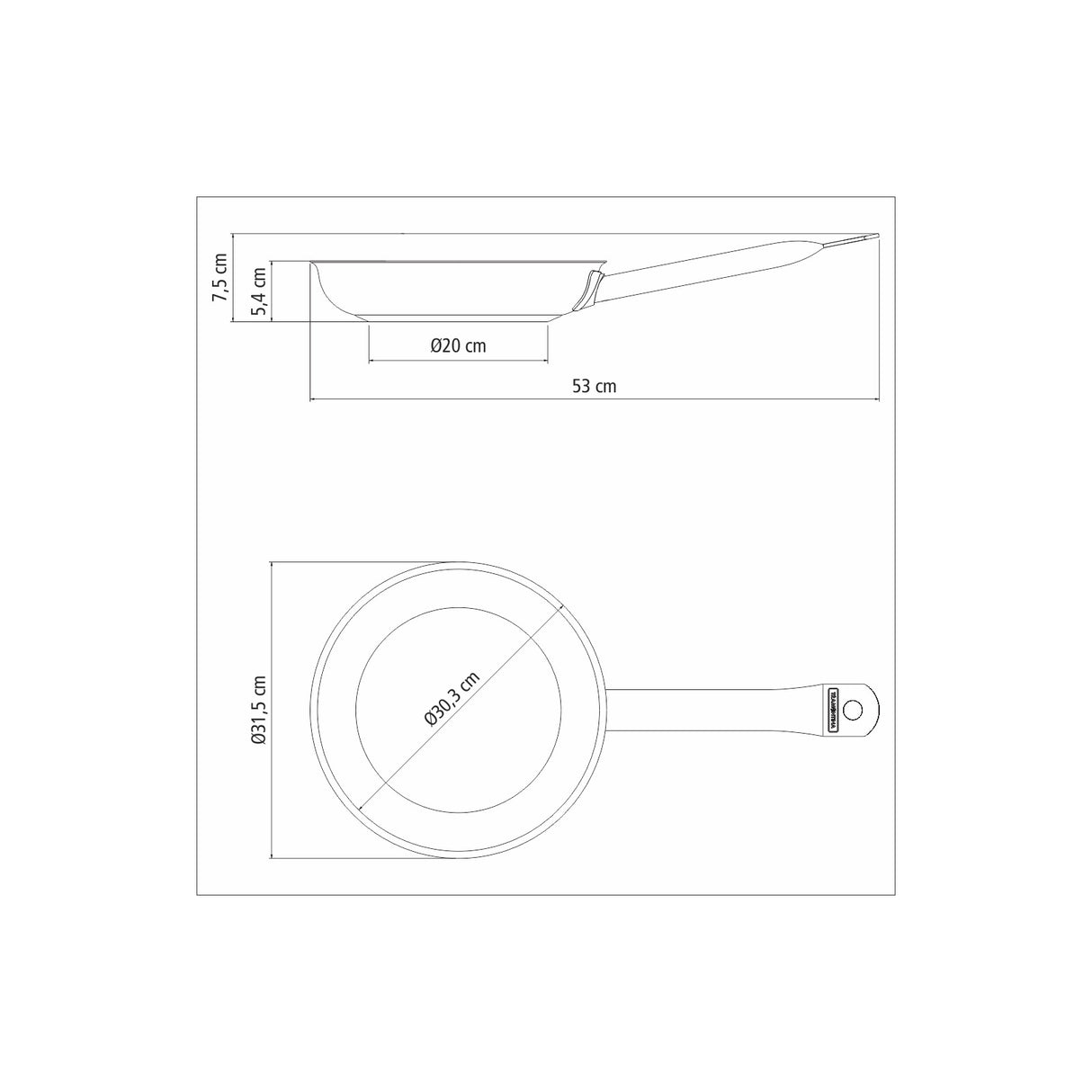 Professional nerūsējošā tērauda panna ar garo rokturi un trīsslāņu pamatni