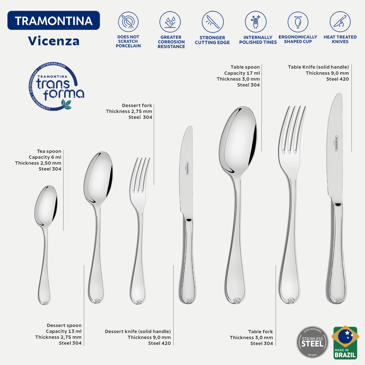 Tramontina nerūdijančio plieno stalo įrankių rinkinys Vicenza, 42 vnt.