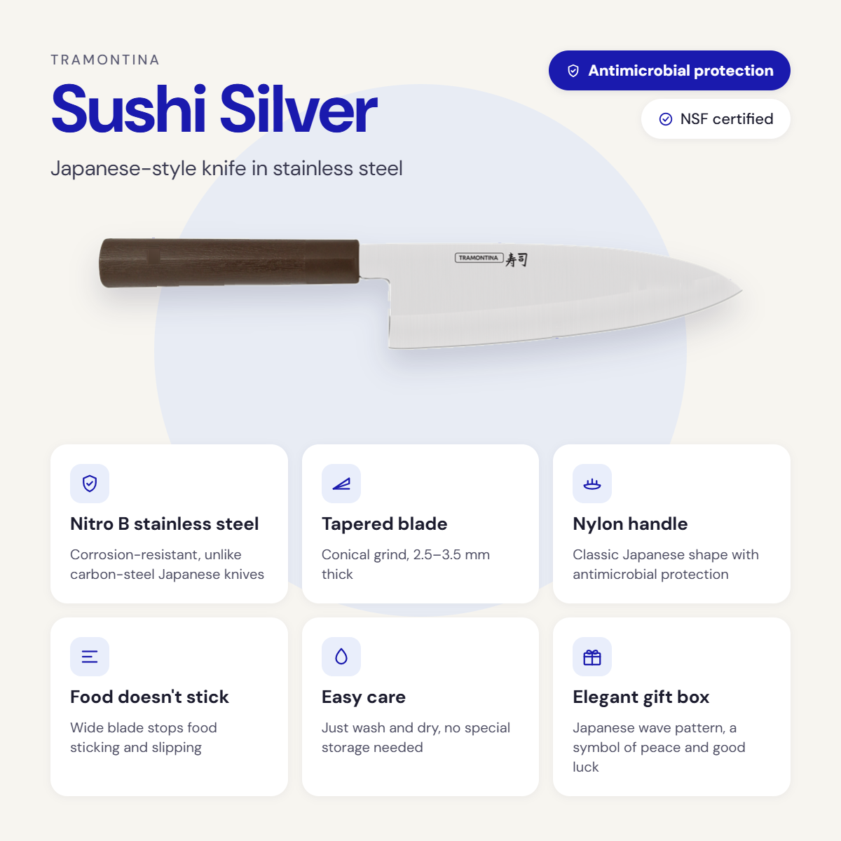 SUSHI SILVER NAKIRI 7'' knife, brown