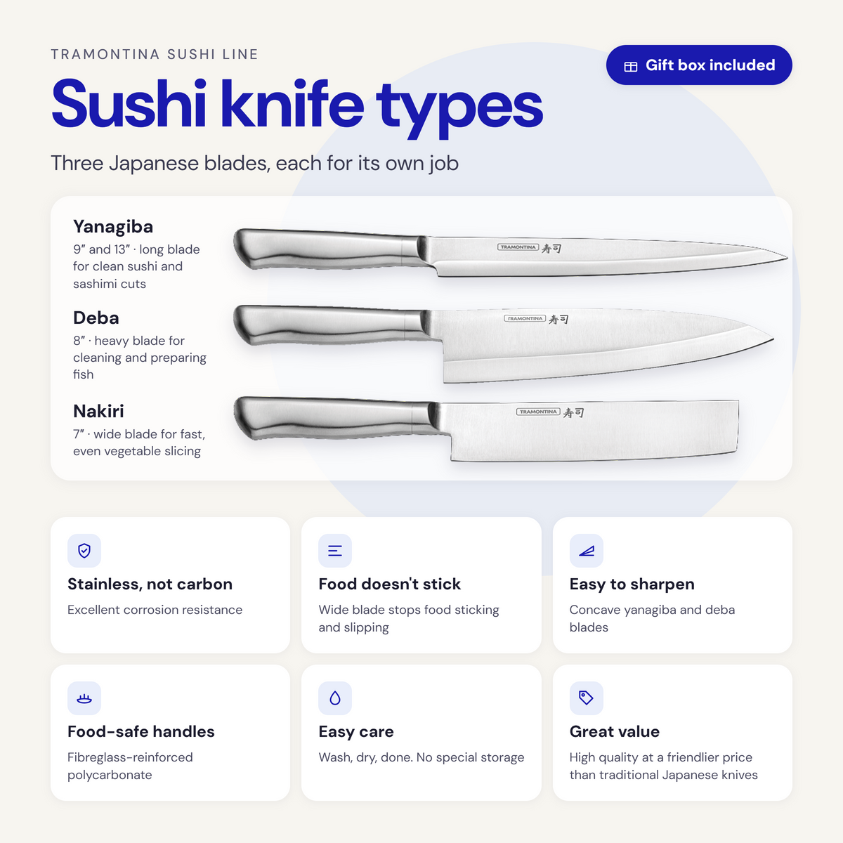 SUSHI SILVER NAKIRI 7'' knife, brown