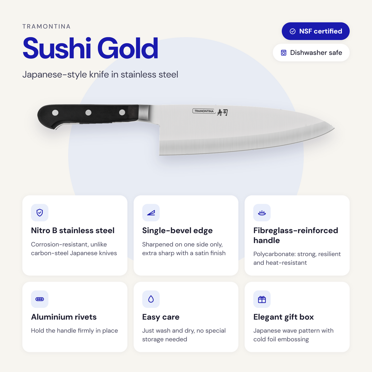 SUSHI GOLD DEBA 8'' knife, black
